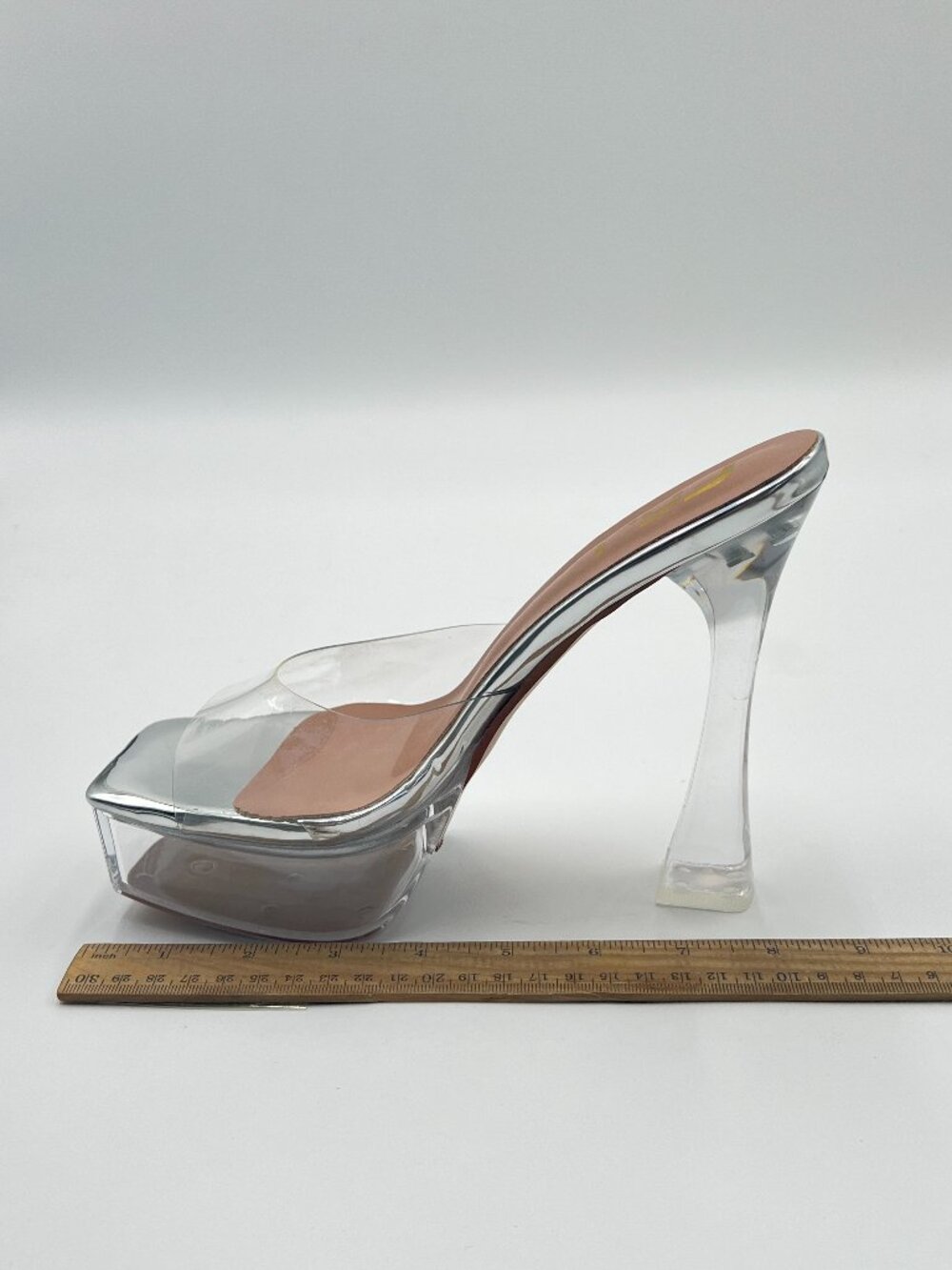 FSJ Silver Slip On Platform Heeled Sandals Peep Open Toe Block High Heels Mules